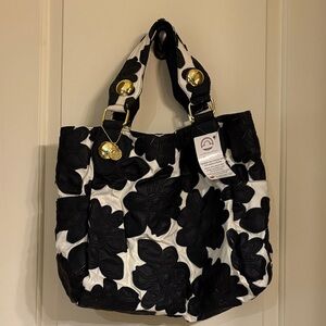 Vintage Big Buddha Black and White Floral Tote Bag New with Tags